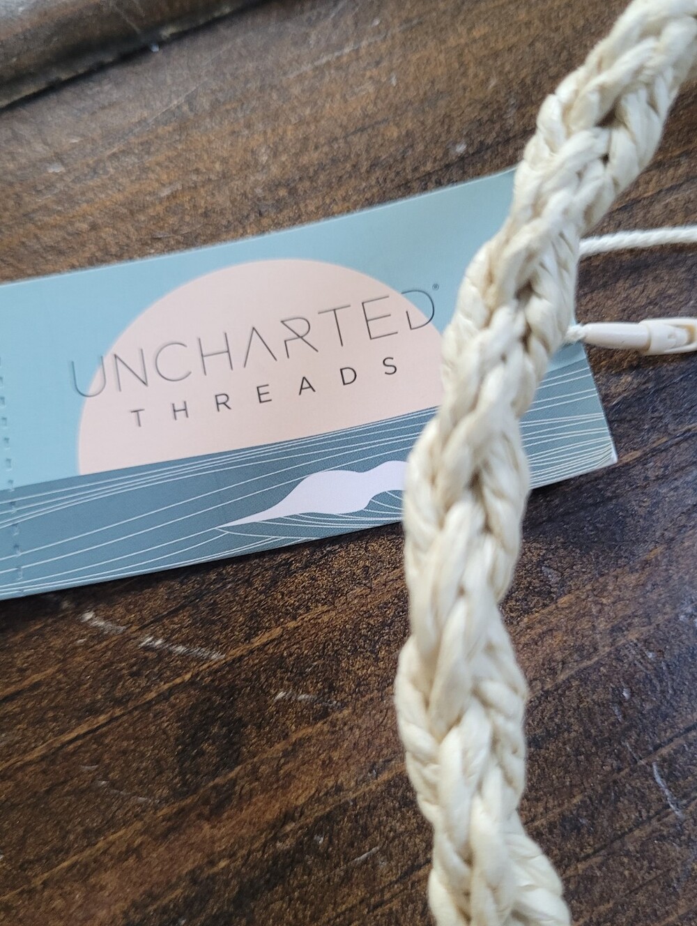 Uncharted Threads Tan Pink Blue  Rainbow Paper Straw-look Woven Crossbody Bag - Picture 4 of 12